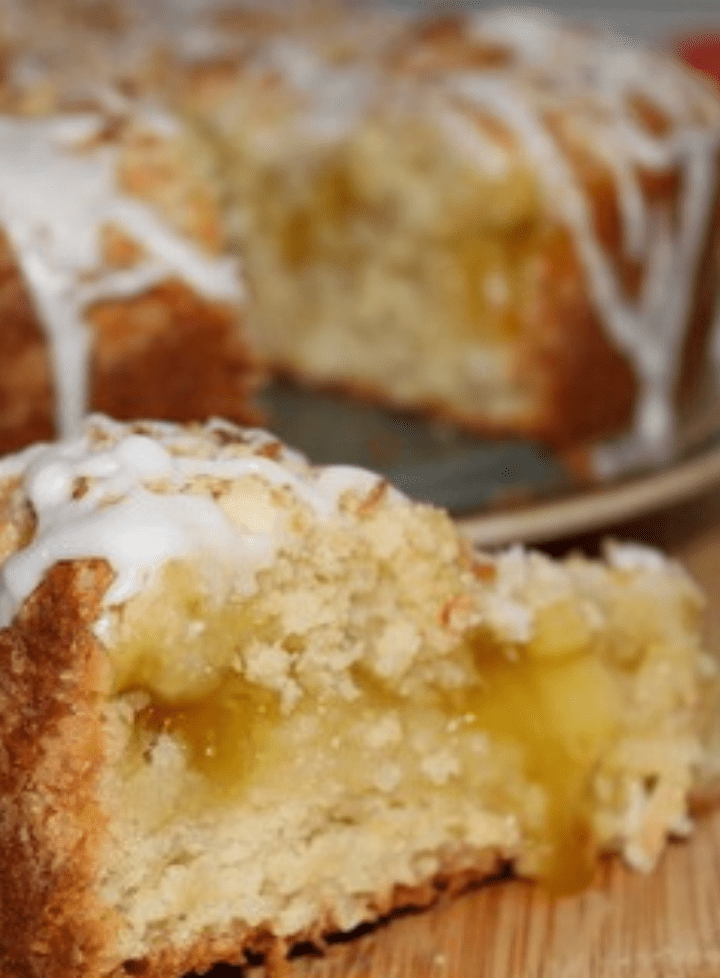 Lemon coffee cake with a close-up slice