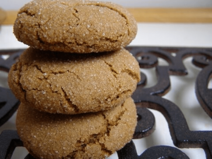 Stack of 3 Starbucks Molasses Cookies on a metal rack.