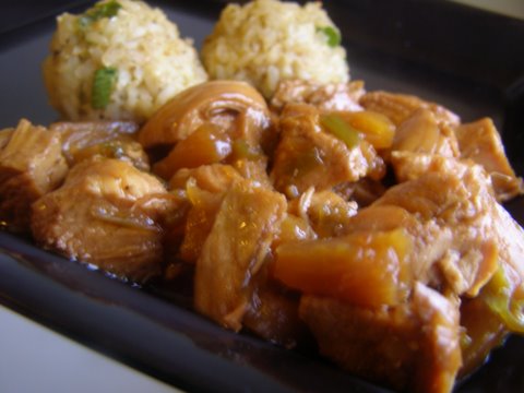 Serving of pineapple chicken on a plate