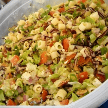 Prepared portillo's chopped salad in a serving bowl